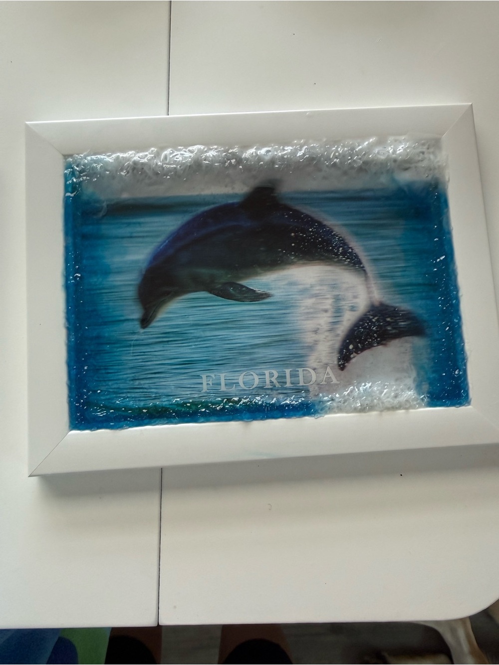 Florida Dolphin Resin Wall Art in Blue 6βx8β Frame